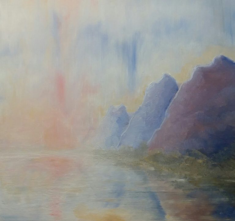 «Midnattsol fra Lofoten» 50×50 cm Olje